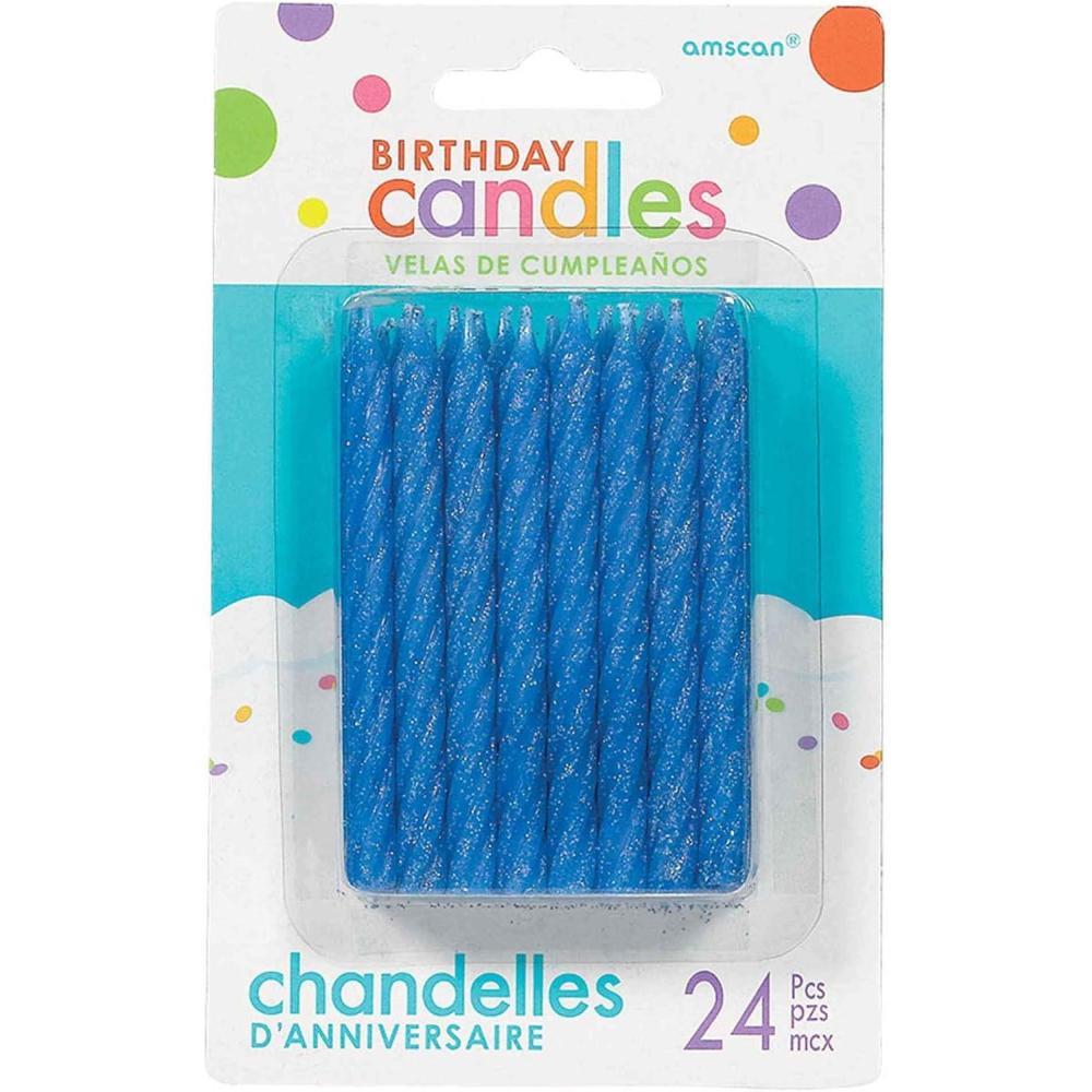 imageLarge Blue Glitter Spiral Candles  325quot 24 Pieces  Elegant Party Candles for Cake Decoration ampamp Celebrations