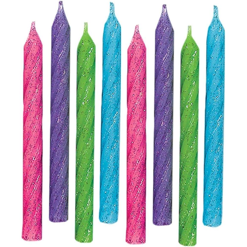 imageLarge Multicolor Glitter Spiral Candles  325quot 24 Pieces  Elegant Party Candles for Cake Decoration ampamp Celebrations