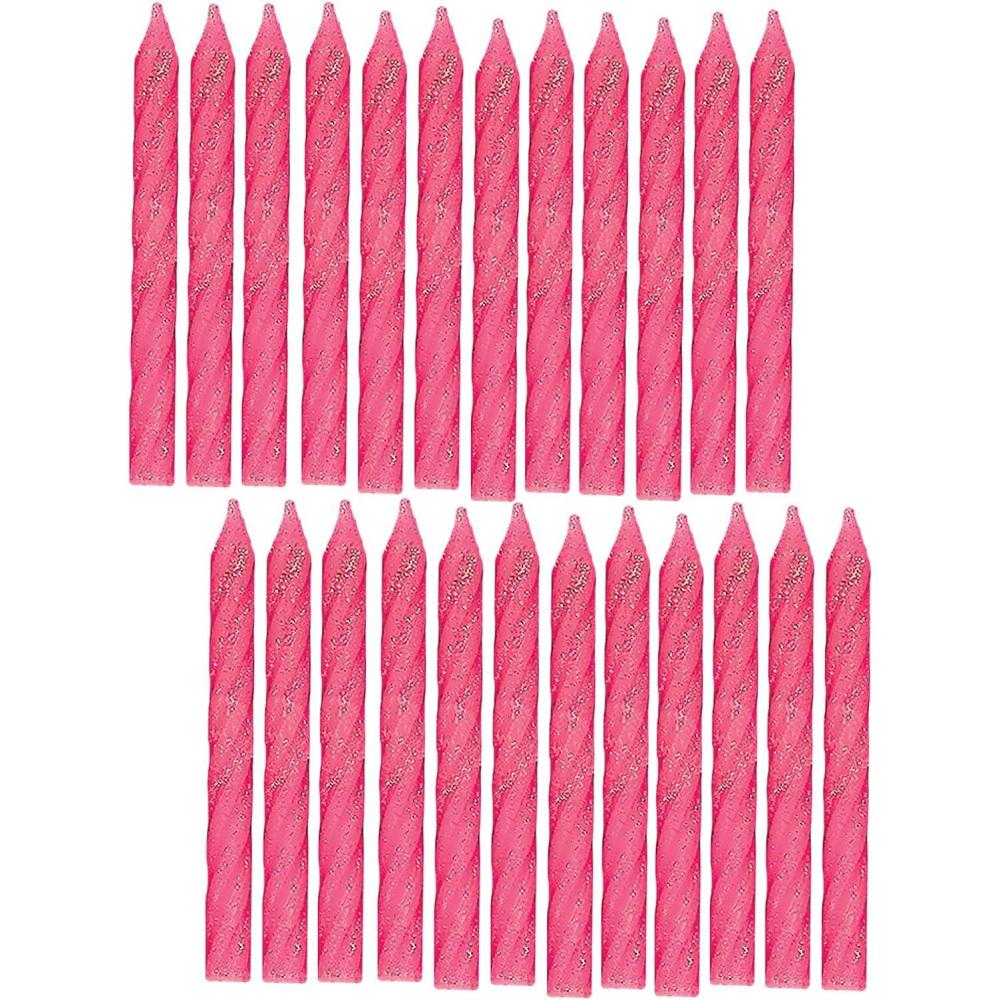imageLarge Pink Glitter Spiral Candles  325quot 24 Pieces  Elegant Party Candles for Cake Decoration ampamp Celebrations