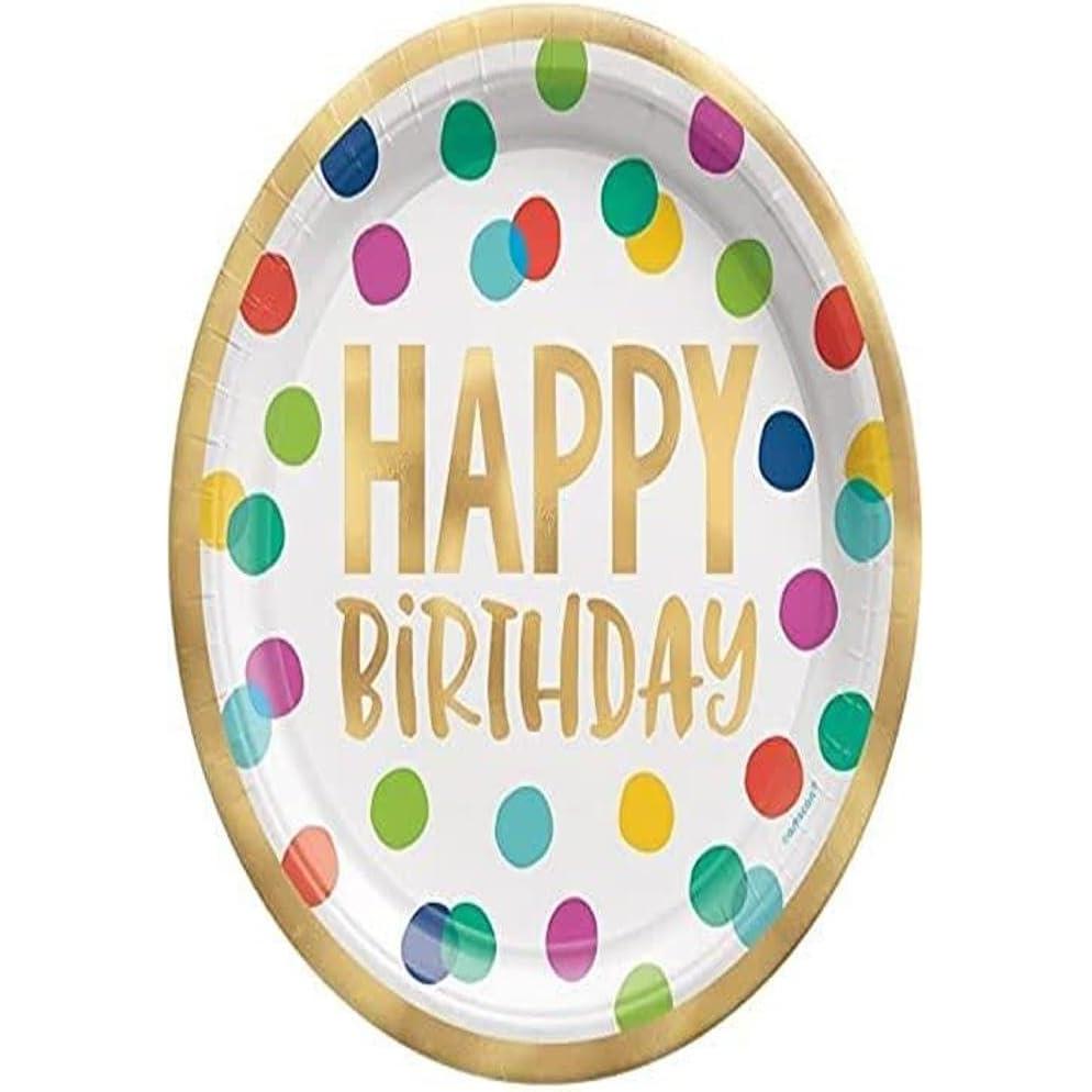 imageLimited Edition Happy Birthday Aged To Perfection Multicolor Foil Round Paper Plates 105quot Pack of 8 Vibrant Design Perfect Party Tableware For Milestone CelebrationsHappy Dots