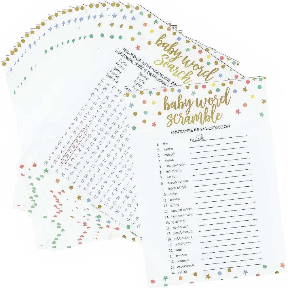 imageMulticolor Baby Shower 2in1 Word Game  5quot x 7quot Pack of 24  Premium Paper Fun Activities for Gender Reveals and Birthdays