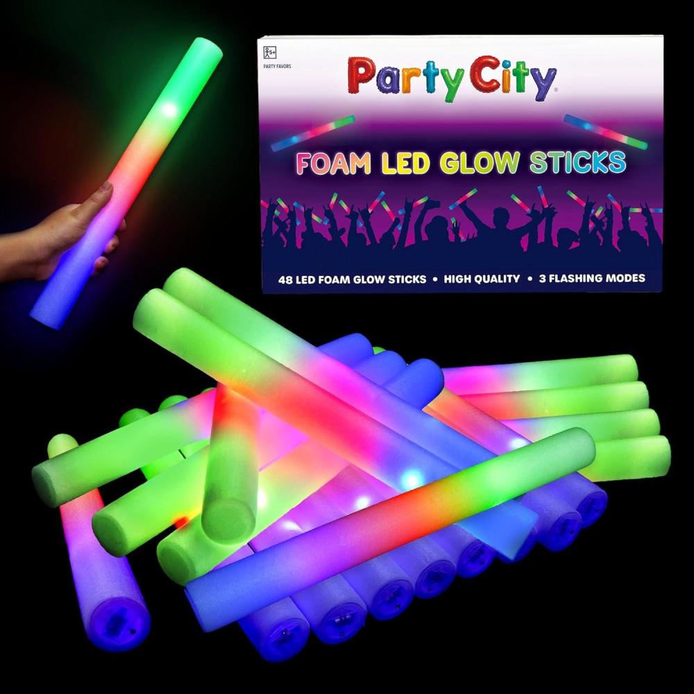 imageParty City 36pk LED Foam Glow Sticks 14 Glow in the Dark Party Supplies Favors Colorful Flashing Wand with 3 Modes Foam Light Up Sticks Bulk Party Pack for Wedding Birthday Concert HalloweenPack of 48 Foam Glow Sticks