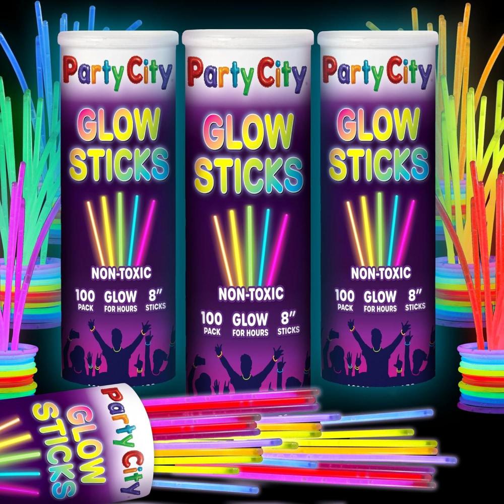 imageParty City 50 Glow Sticks Bulk Party Pack 8 Neon Glow in the Dark Party Supplies Glowsticks with Connectors Bracelets ampamp Necklaces Light Up Favors for Kids Adults Birthdays Parties Decorations300 8 Glow Sticks