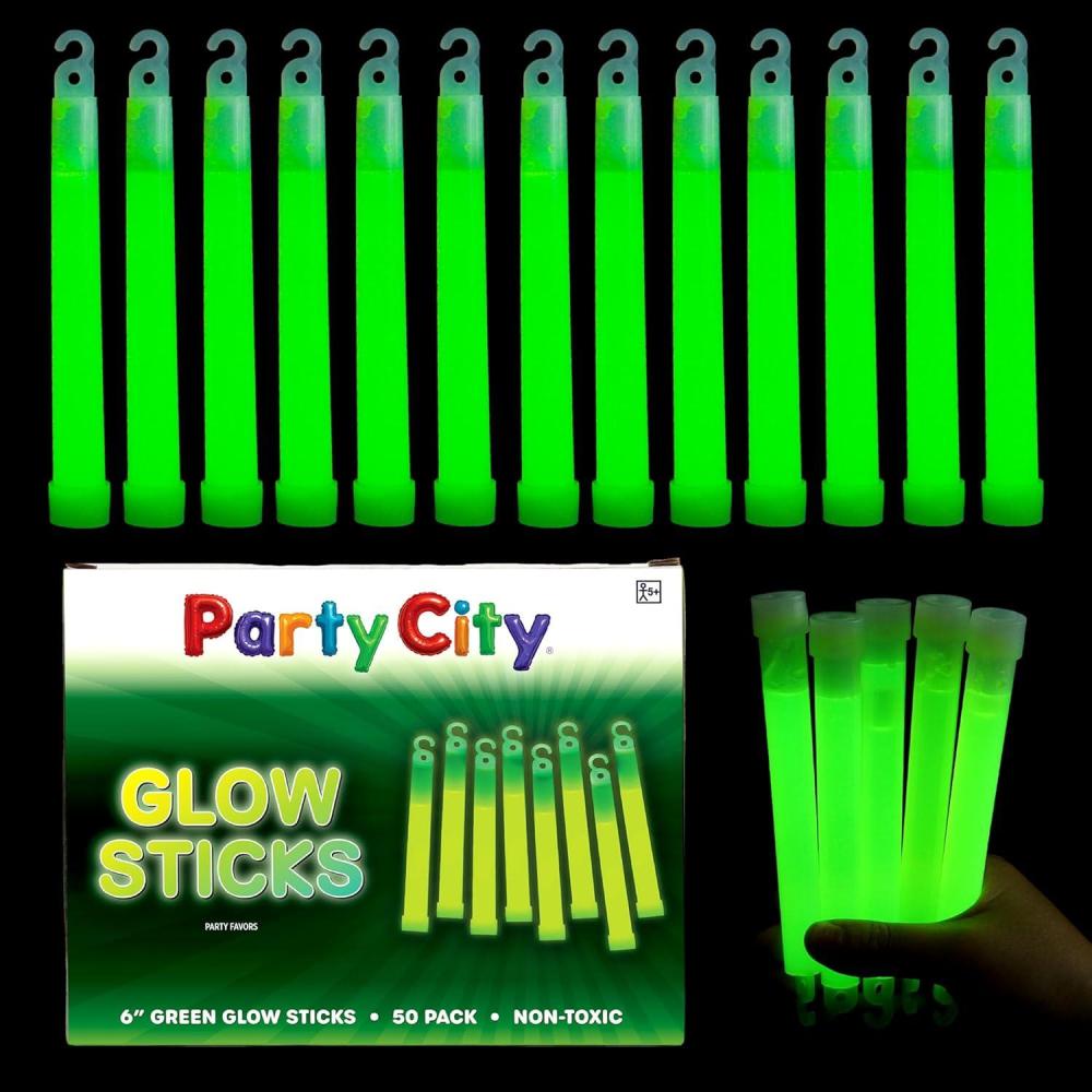 imageParty City Green Glow Sticks Bulk Pack 6 25pk Glow in the Dark Sticks for Kids Waterproof Camping Survival Ultra Bright Emergency Light Stick with String Neon Glowsticks Party Supplies Favors50 Pack Green