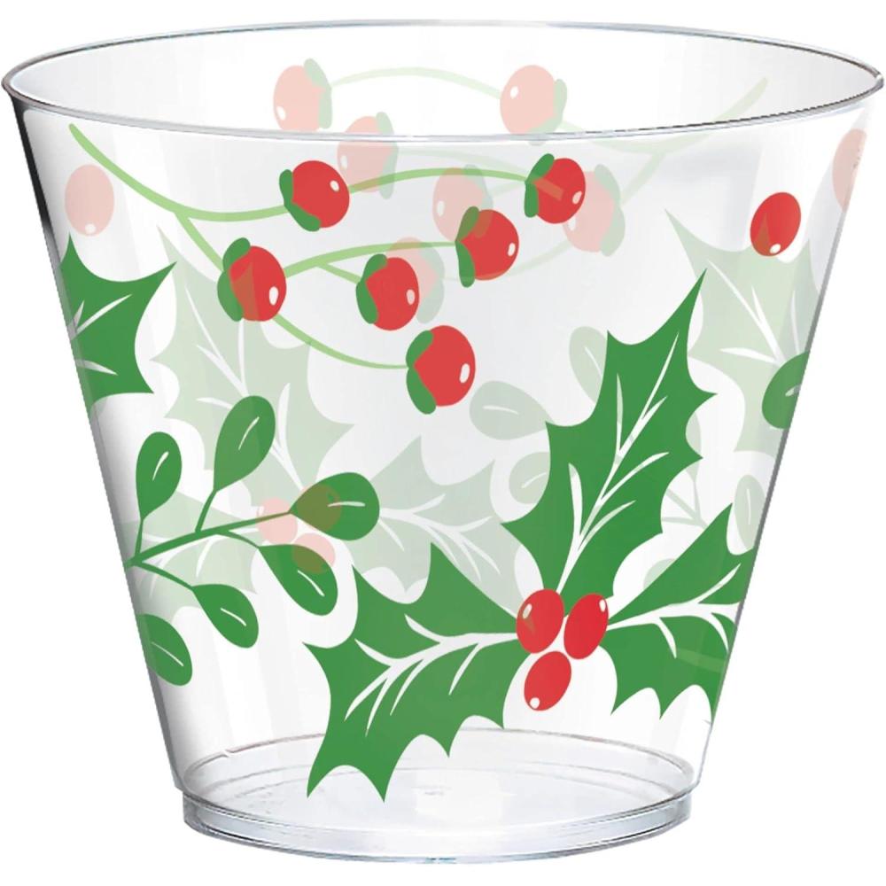 imagePlastic Tumblers  9 oz Pack of 40  Sturdy Reusable and Unique Design  Perfect for Festive Gatherings Parties ampamp Events SnowflakeHolly