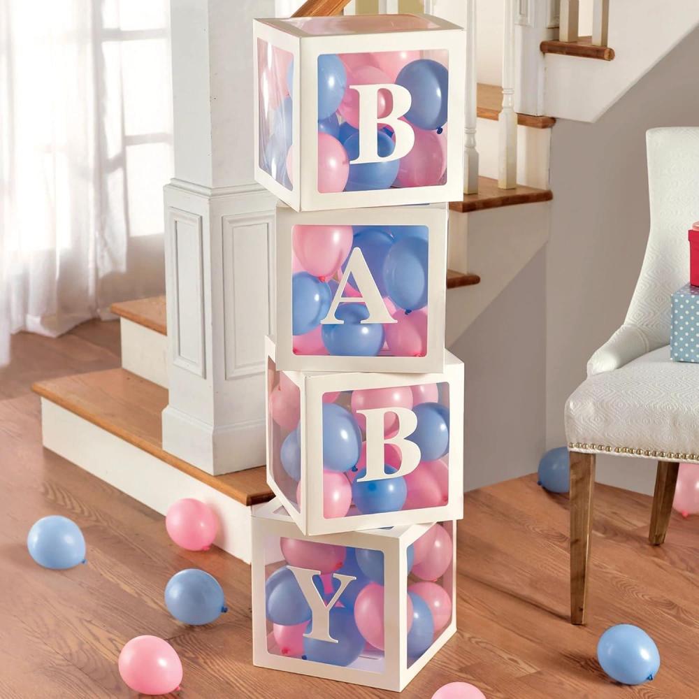 imagePopUp Multicolor Baby Blocks With Balloons 4 Boxes ampamp 68 Balloons 1 Set Perfect For Birthdays Baby Showers ampamp Gender Reveal