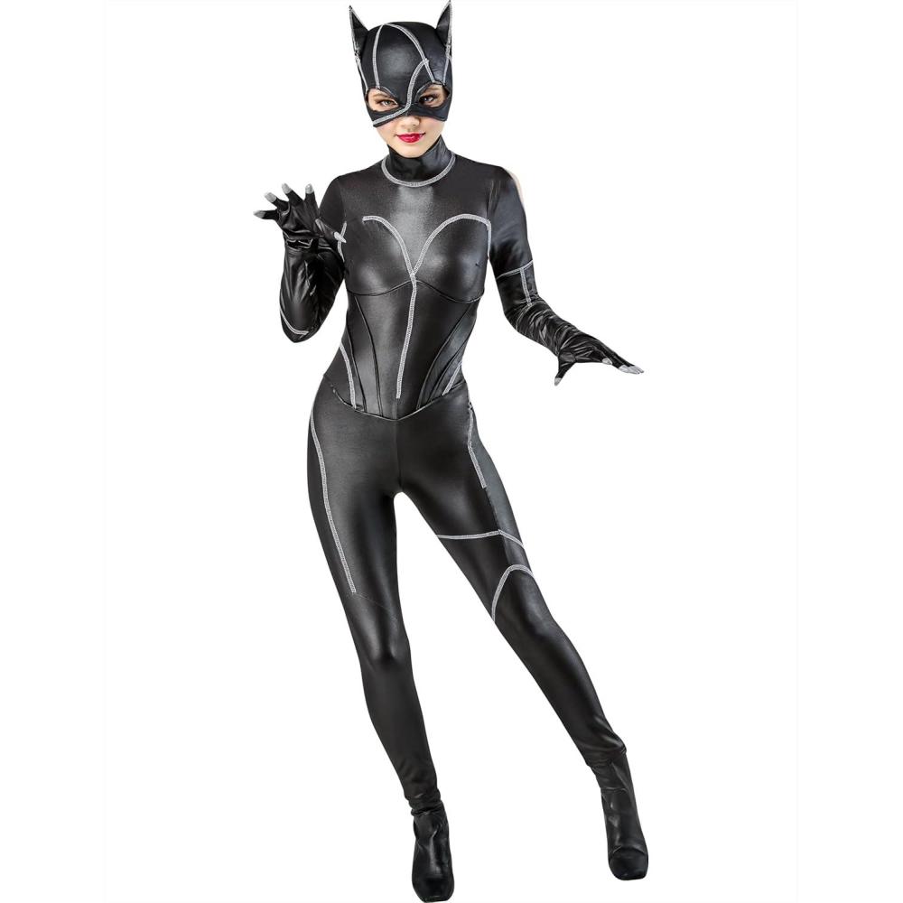 imageRubies Batman Returns Catwoman Deluxe Jumpsuit Costume with Mask and Gloves for Adults for Themed Parties and Halloween
