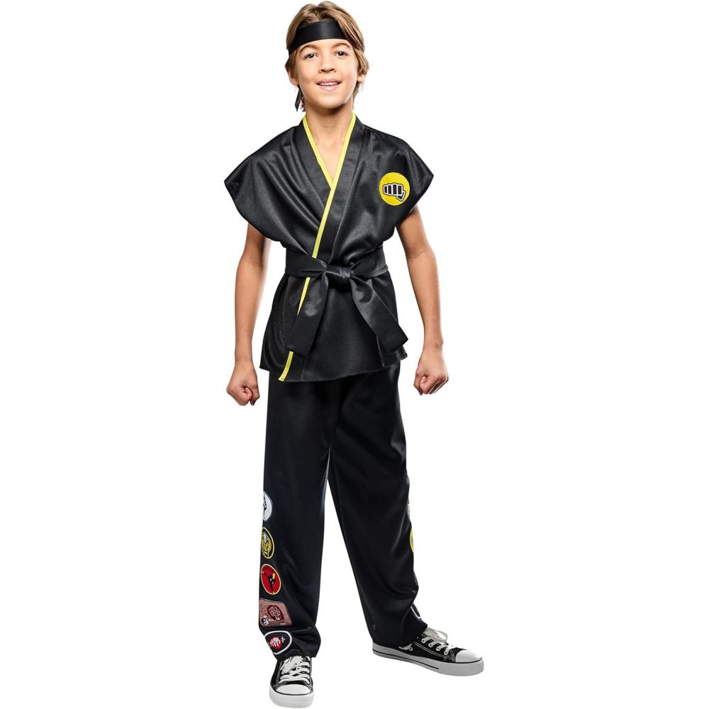 imageRubies Boys Boys Cobra Kai Karate Kid Gi Costume Set With Black Karate Pants Jacket Headband ampamp BeltBlack  Yellow