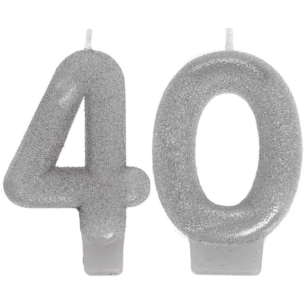 imageSparkling Celebration 40th Silver Numeral Candles  3quot Pack of 2  Vibrant ampamp EyeCatching Design  Ideal Party Accessory