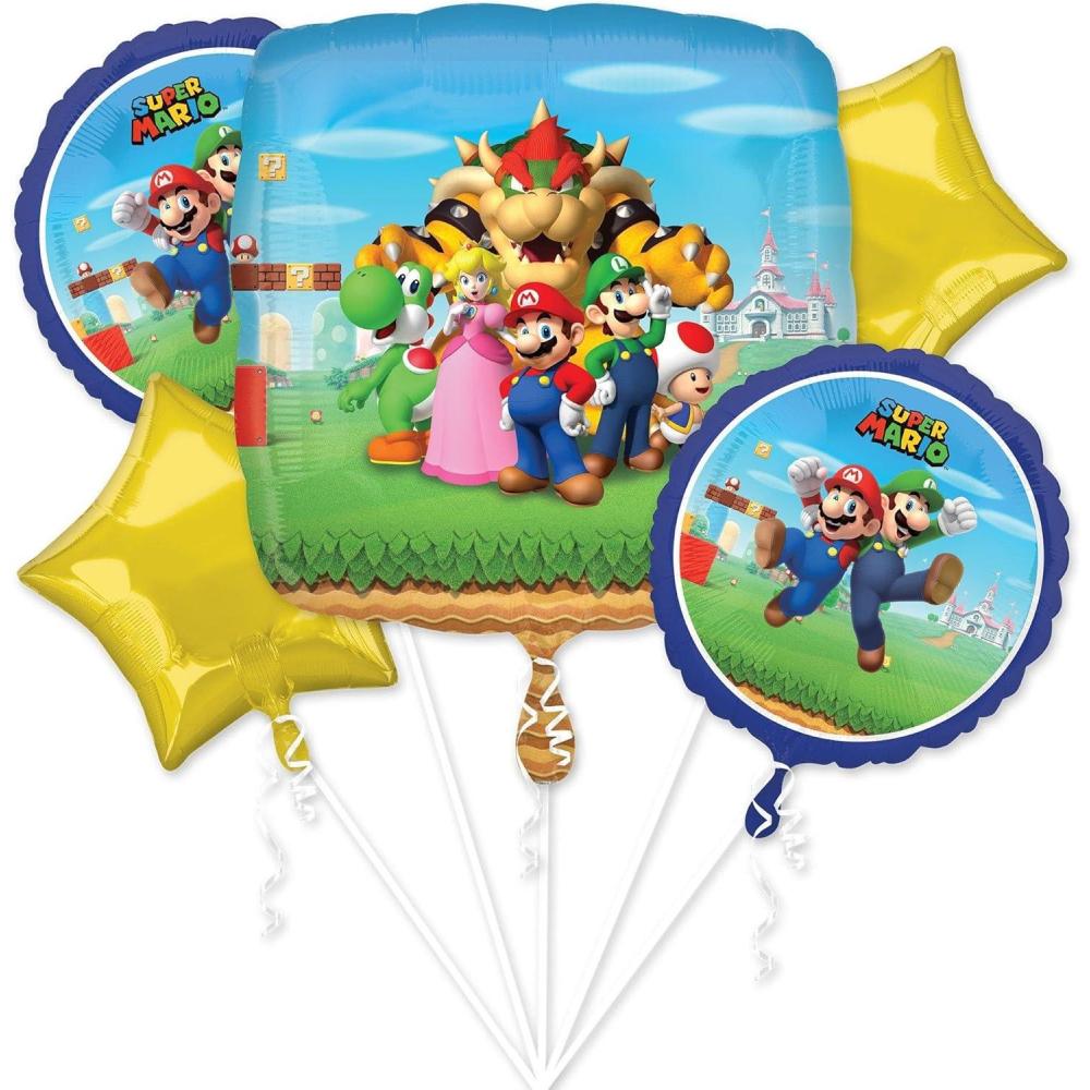 imageSuper Mario Bros Foil Balloon Bouquet 5pc
