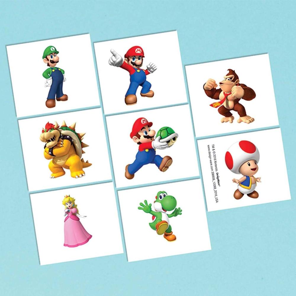 imageVibrant Multicolor Super Mario Brother Tattoo Favors 2quot x 175quot Pack of 8 KidFriendly Temporary Tattoos Perfect for Party Bags ampamp Fun Events