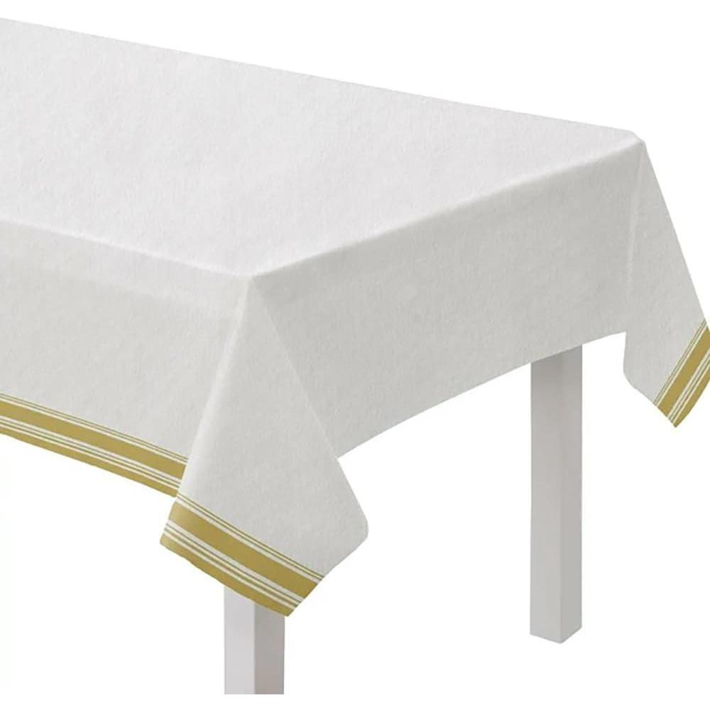 imageWhite Airlaid Table Cover Gold Trim 54quot x 102quot Elegant Party Supplies Perfect For Birthdays Celebrations ampamp Special Events 1 PcGold