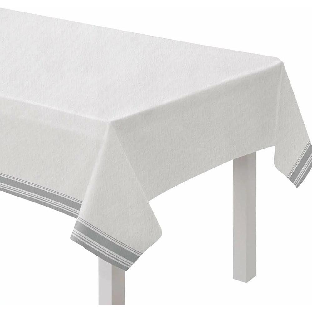 imageWhite Airlaid Table Cover Gold Trim 54quot x 102quot Elegant Party Supplies Perfect For Birthdays Celebrations ampamp Special Events 1 PcSilver