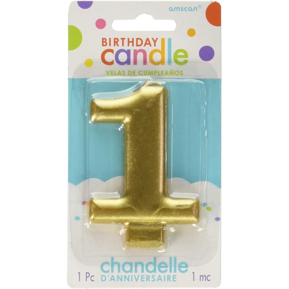 imageamscan Birthday Celebration Numeral 1 Metallic Candle Party Supplies Gold 3 14quot  170417
