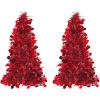 imageRed Tinsel Christmas Tree Table Centerpiece  10in  Quantity of 2