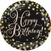 imageSparkling quotHappy Birthdayquot Celebration Round Prismatic Plates 7quot Pack of 8  Dazzling Black Silver ampamp Gold Party Plates Perfect for a Sophisticated Birthday Bash