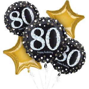 80th Birthday Foil Balloon Bouquet, 5pc – Sparkling Celebration