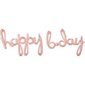 Air-Filled Rose Gold Happy B-Day Cursive Letter Balloon Banners 2ct(Happy Bday)