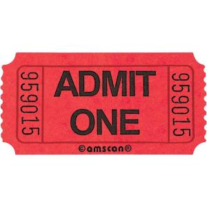 Amscan 341314 Fun-Filled Admit One Red Ticket Roll, 1″ x 2″,