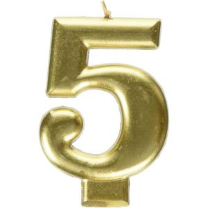 Amscan #5 Metallic Birthday Candle | Gold | Party Supply | 1 piece