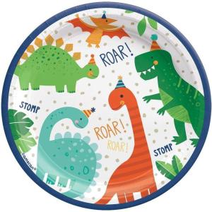 Amscan 542706 Happy Cake Day Plate, 7-inch Diameter, Pink(Dino-Mite)
