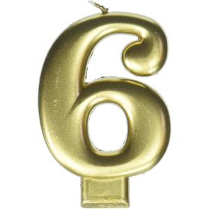 Amscan #6 Metallic Birthday Candle | Gold | Party Supply | 1 piece