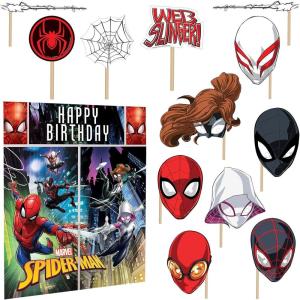 Amscan 671171 Spider-Man Webbed Wonder Scene Setter with Props, Birthday 4 ct, 59″ x 65″, Multicolor