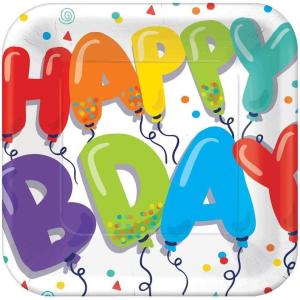 Amscan Birthday Balloons Square Paper Plates – 9″ x 9″ (18 Pcs) – Premium Quality & Durable Party Tableware for Celebration