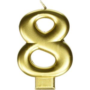 Amscan Birthday Celebration, Numeral #8 Metallic Candle, Party Supplies, Gold, 3 1/4″