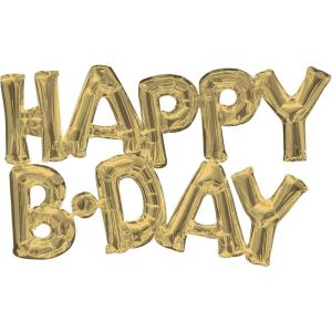 Amscan Block Phrase Happy B.Day Air Filled Foil Balloons – 30″ W x 19″ H | Gold | 1 Pc.