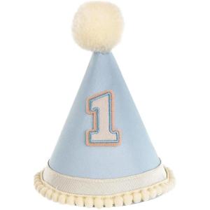 Amscan Charming Blue Fabric Cone Hat – 7″ x 5″ (1 Pc.) – Adorable Pom Pom Detailing – Perfect for First Birthday Celebration