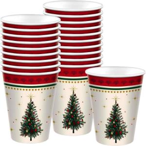Amscan Elegant Evergreen Multicolor Paper Cups (9 oz) Pack of 20 – Stylish & Durable Disposable Drinkware for Holiday Parties & Events