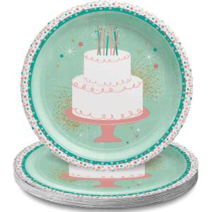 Amscan Happy Cake Day Multicolor Round Plates (10.5″) Pack of 8 – Durable & Stylish Birthday Party Tableware