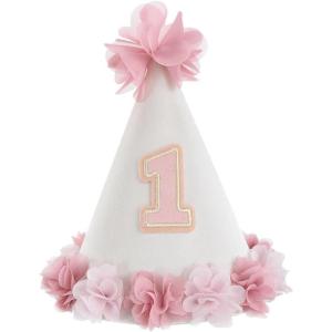 Amscan Lovely Pink Fabric Cone Hat – 7″ x 5″ (1 Pc.) – Adorable Flower Detailing – Perfect for First Birthday Celebration