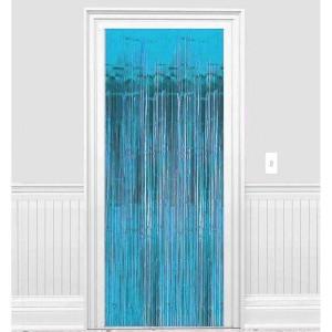 Amscan Metallic Foil Fringe Curtain-(1 Pc) -for Party Decoration & Backdrop, 3′ x 8′, Blue(Carribean)