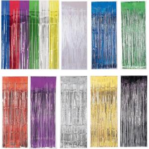 Amscan Metallic Foil Fringe Curtain-(1 Pc) -for Party Decoration & Backdrop, 3′ x 8′, Blue(Jet Black)