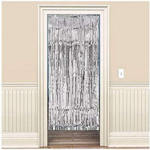 Amscan Metallic Foil Fringe Curtain-(1 Pc) -for Party Decoration & Backdrop, 3′ x 8′, Blue(Silver)