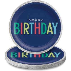 Amscan Modern Birthday Multicolor Round Plates (10.5″) Pack of 8 – Durable & Stylish Birthday Party Tableware
