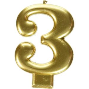 Amscan Number 3 Metallic Gold Candle, 1ct, 3 1/4″