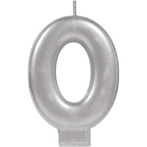 Amscan Numeral Metallic Candle #0, 3 1/4″, Silver(#0)