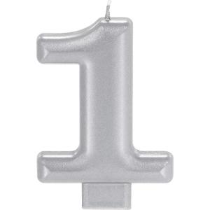 Amscan Numeral Metallic Candle #0, 3 1/4″, Silver(#1)