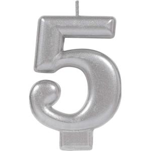 Amscan Numeral Metallic Candle #0, 3 1/4″, Silver(#5)