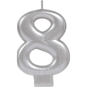 Amscan Numeral Metallic Candle #0, 3 1/4″, Silver(#8)