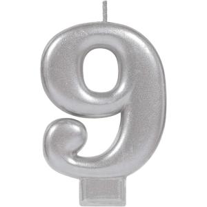 Amscan Numeral Metallic Candle #0, 3 1/4″, Silver(#9)
