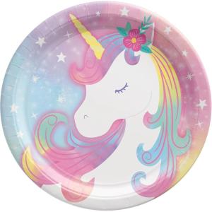 Amscan Round Plates, 7″ (8-Pack) – Vibrant Premium Quality Party Plates, Perfect for Parties & Events, Enchanted Unicorn