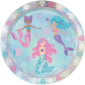 Amscan Shimmering Mermaids Iridescent Round Plates – 9″ (Pack of 8) – Multicolor Paper Party Plates – Perfect for Themed Events, Celebrations & Under-the-Sea Gatherings
