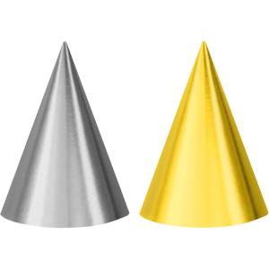 Amscan Unisex Chic Silver & Gold Foil Cone Party Hats – Perfect for Birthday Celebrations(Multi-colored)