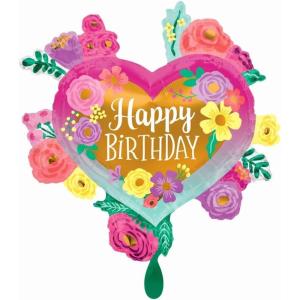 Anagram 41259 Happy Birthday Painted Flowers Foil Mylar Party Balloon, 27″, Multicolor, Pack of 1