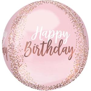 Anagram Balloons – Confetti – 16″ Foil Happy Birthday Orbz Balloon with Printed Rose Gold Confetti