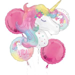Anagram Enchanted Unicorn Foil Balloon Bouquet, 5pc